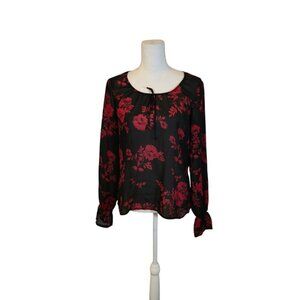 Notations Floral Top Women Size Medium Black Sheer Whimsigoth Feminine Romantic